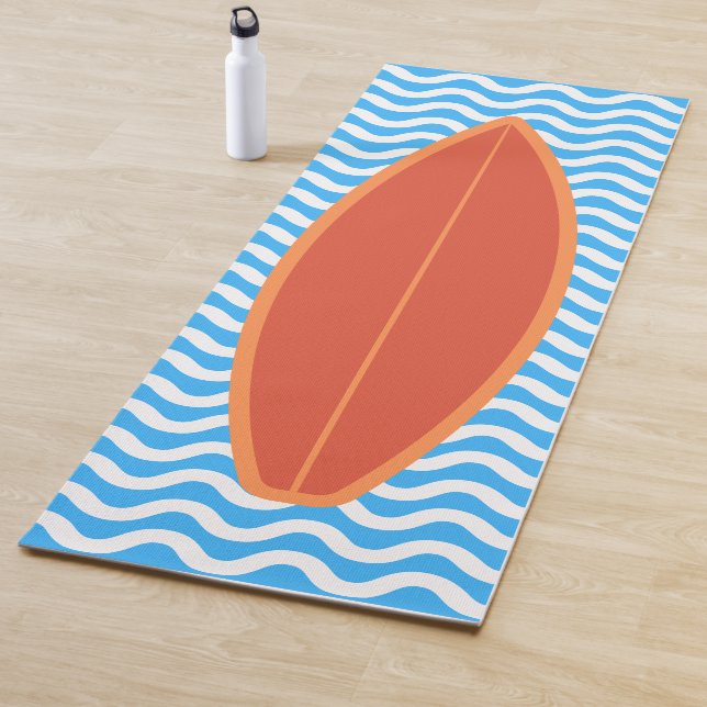 Cool Dark Orange Blue Waves Surfing Yoga Mat (In Situ)
