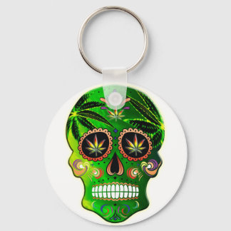 Cool Day of the Dead Sugar Skull Weed Keychain
