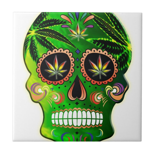 Cool Day of the Dead Sugar Skull Weed Tile (Front)