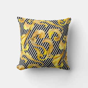 Cool Decorative Baroque Pattern on Stripes Throw Pillow