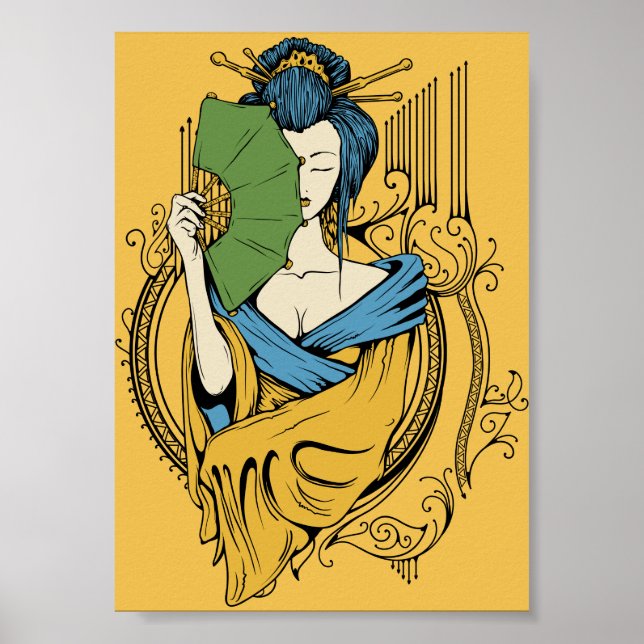 cool decorative Japanese musical geisha art Poster (Front)