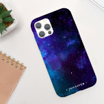 Cool Deep Space Galaxy w/ Name Case-Mate iPhone Case<br><div class="desc">This cool phone case features a watercolor space background with classic customizable text. The colours are dark blue and purple. You can personalize it with your own name or monogram.  This device case makes a wonderful birthday gift for anyone or even a stocking stuffer for the holidays.</div>