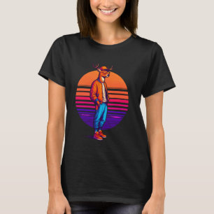 Cool Deer Modern Urban Style Sunset Retro Art T-Shirt