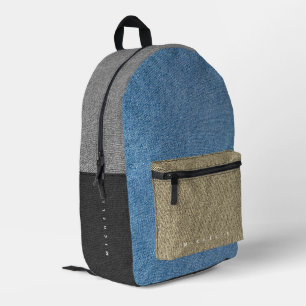 Cool Denim Color Block Black Grey Blue Gold Jeans  Printed Backpack
