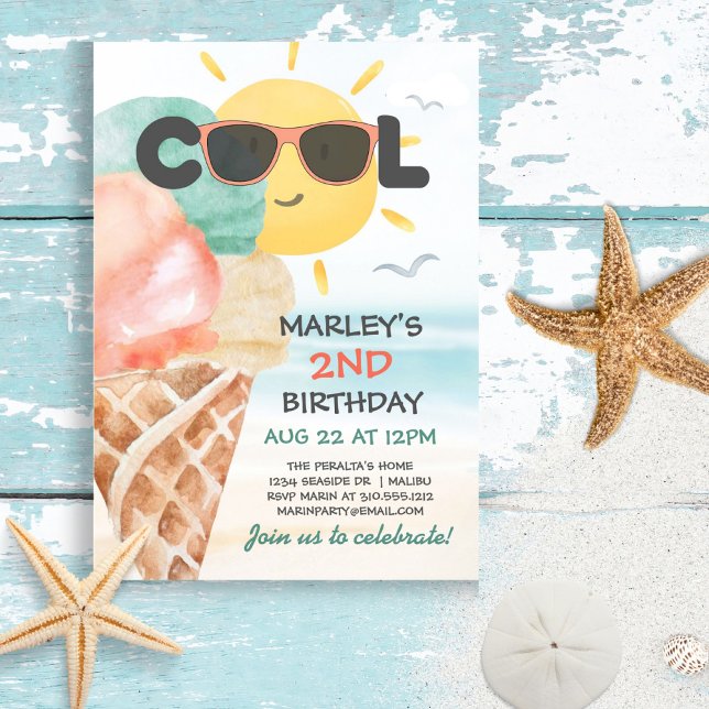 Cool d'été | Ice Cream Beach Invitation d'annivers (Créateur téléchargé)