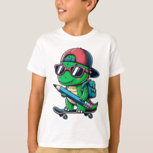 Cool Dino Skateboarding Back to School Art T-Shirt