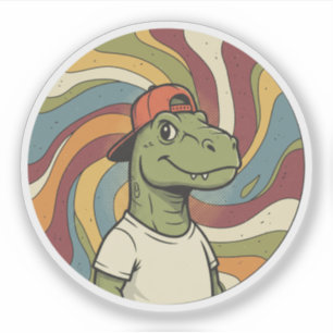 Cool Dino with Backward Cap - Groovy Retro Style