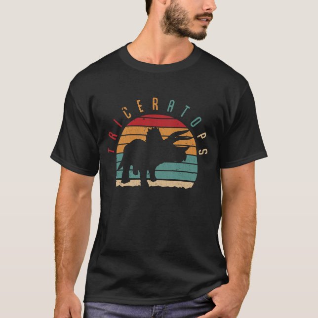 Cool Dinosaur Boys Vintage Triceratops Retro T-Shirt (Front)