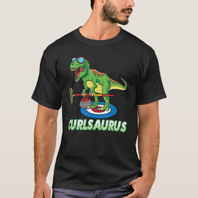 cool Dinosaur curling T Rex curler winter ice Spor T-Shirt (Front)