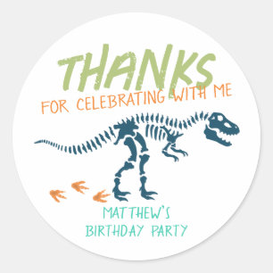 Cool Dinosaur Dig Boys Birthday Thank You Favor Classic Round Sticker