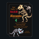 Cool Dinosaur Fossils Invitation<br><div class="desc">This birthday party invitation features a cool dinosaur theme that's just a little bit scary. Fossils of three full dinosaur skeletons are pictured, showing the bones of a tyrannosaurus rex, pterodactyl, and a triceratops. The background is a solid black so the fossils stick out.</div>