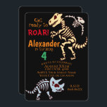 Cool Dinosaur Fossils Invitation<br><div class="desc">This birthday party invitation features a cool dinosaur theme that's just a little bit scary. Fossils of three full dinosaur skeletons are pictured,  showing the bones of a tyrannosaurus rex,  pterodactyl,  and a triceratops. The background is a solid black so the fossils stick out.</div>