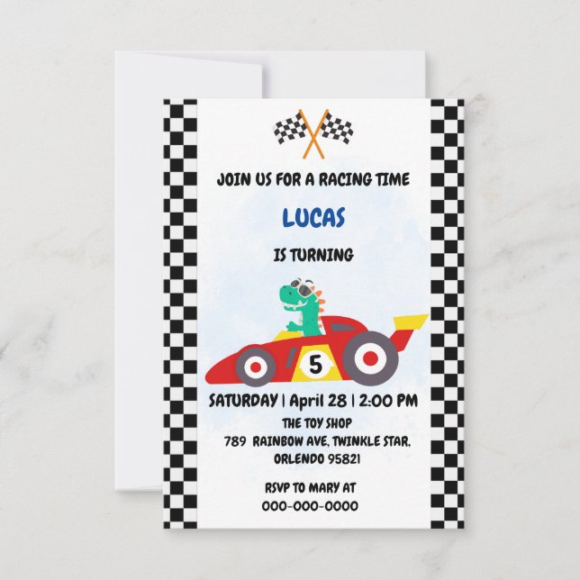 Cool Dinosaur racing car boy game Birthday party Thank You Card (Front)