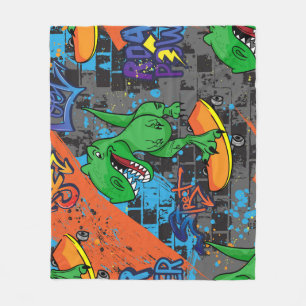 Cool Dinosaur Skateboard Seamless Pattern Fleece Blanket