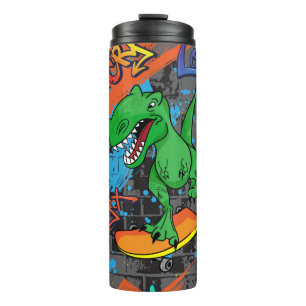 Cool Dinosaur Skateboard Seamless Pattern Thermal Tumbler