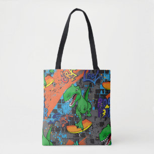 Cool Dinosaur Skateboard Seamless Pattern Tote Bag