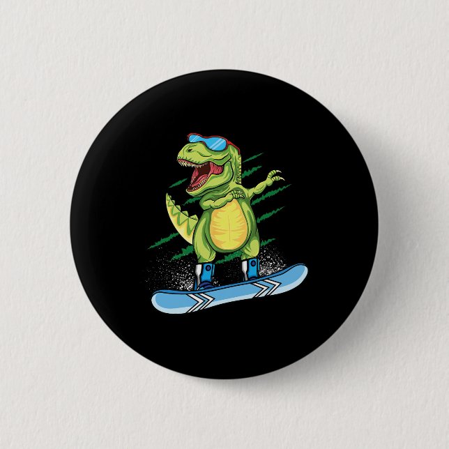 Cool Dinosaur Snowboarding Skiing Dabbing T Rex Sn 2 Inch Round Button (Front)
