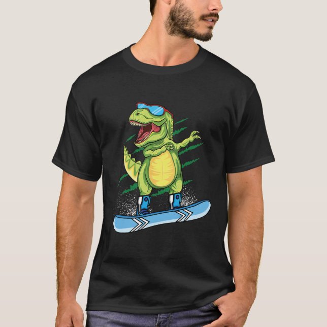Cool Dinosaur Snowboarding Skiing Dabbing T Rex Sn T-Shirt (Front)
