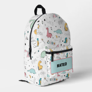 Cool Dinosaur with name School Printed Backpack