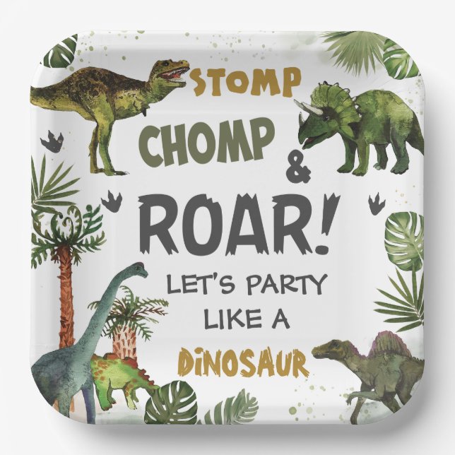 Cool Dinosaurs Jurassic Boy Birthday Party  Paper Plate (Front)