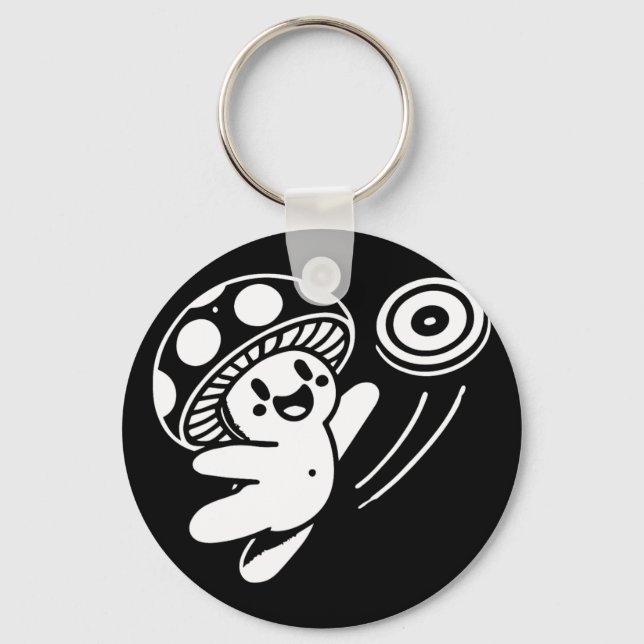 Cool Disc Golf Design, Cute Mushroom Funny Disc Go Keychain (Front)