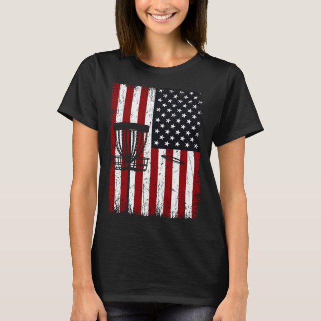 Cool Disc Golf Player Distressed USA American Flag T-Shirt (Front)