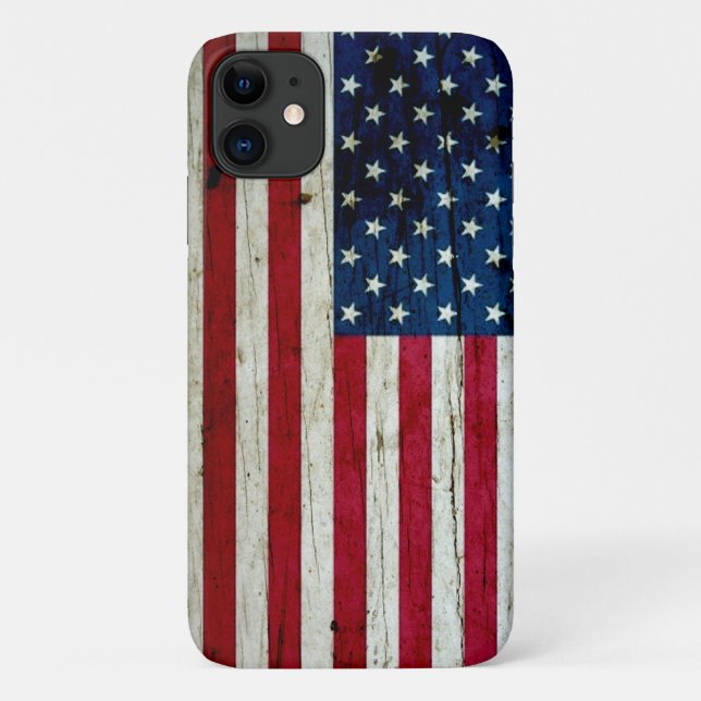 Cool Distressed American Flag Wood Rustic Case-Mate iPhone Case (Back)