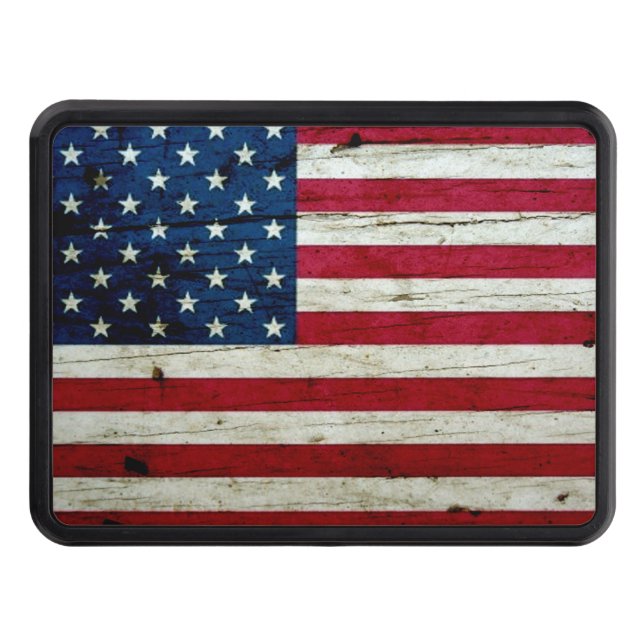 Cool Distressed American Flag Wood Rustic Trailer Hitch Cover (Front)