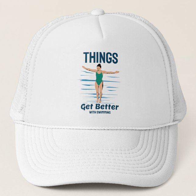 Cool Diving - Things Get Better With Swimming Trucker Hat (Front)
