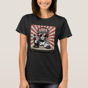 Cool DJ Cat with headphones Retro Vintage Music Lo T-Shirt