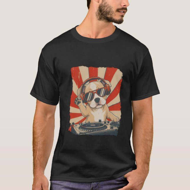 Cool DJ Dog T-shirt, Funny Dog With Headphones  T-Shirt (Front)