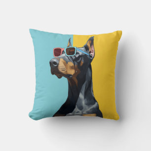 Cool Doberman with sunglasses Throw Pillow