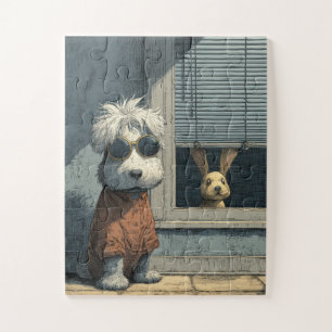 Cool Dog and Curious Bunny Jigsaw Puzzle