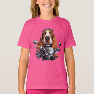 Cool dog biker, cute basset hound dog driver T-Shirt