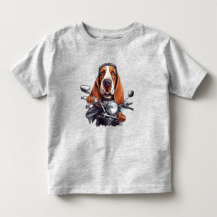 Cool dog biker, cute basset hound dog driver toddler t-shirt