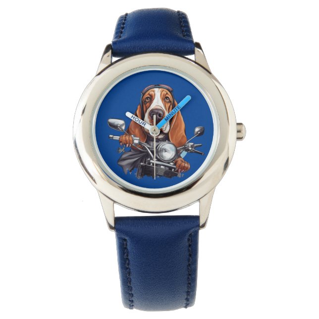 Cool dog biker, cute basset hound dog driver watch (Front)