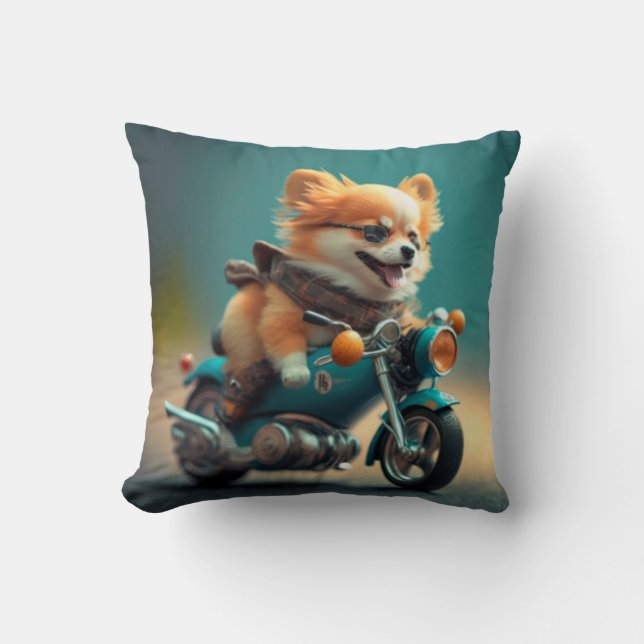 Cool dog bikers driving bikes cute throw pillow (Front)