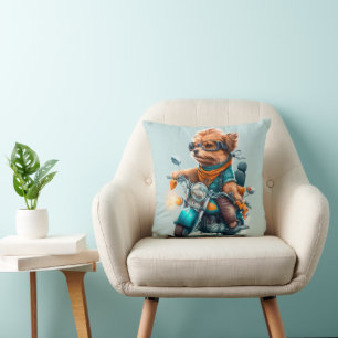 Cool dog bikers driving bikes cute throw pillow