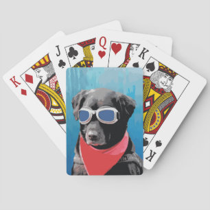 Cool Dog Black Lab Red Bandana Blue Goggles Playing Cards