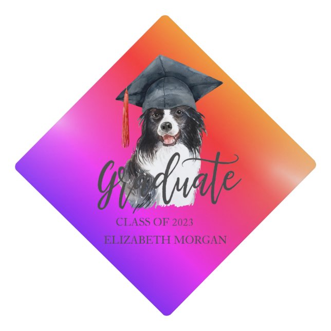 Cool Dog Grad Cap Colourful Graduation (Front)