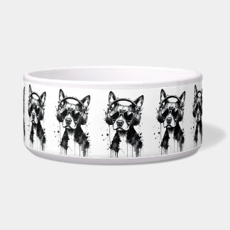 Cool Dog headphones Cute Pets Black and white ink