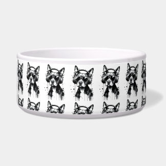 Cool Dog headphones Cute Pets Black and white ink