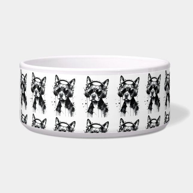 Cool Dog headphones Cute Pets Black and white ink (Front)