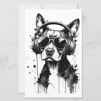 Cool Dog headphones Cute Pets Black and white ink