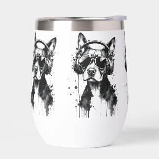 Cool Dog headphones Cute Pets Black and white ink