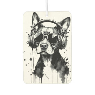 Cool Dog headphones Cute Pets Black and white ink Air Freshener