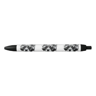 Cool Dog headphones Cute Pets Black and white ink Black Ink Pen