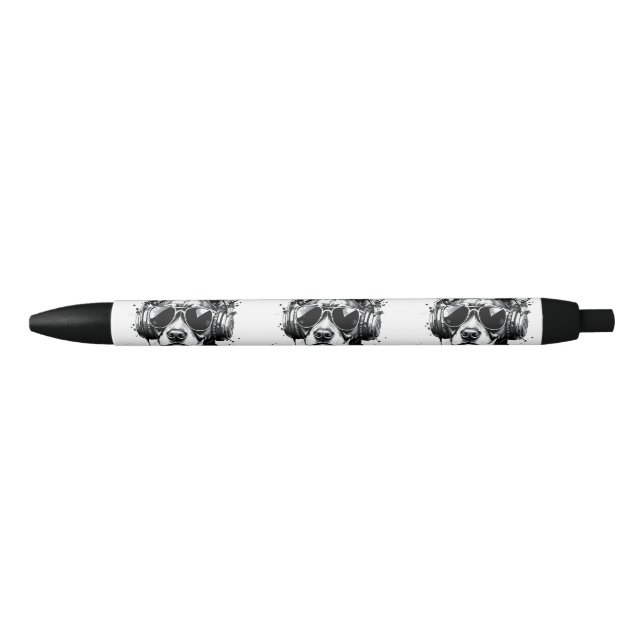 Cool Dog headphones Cute Pets Black and white ink Black Ink Pen (Front)