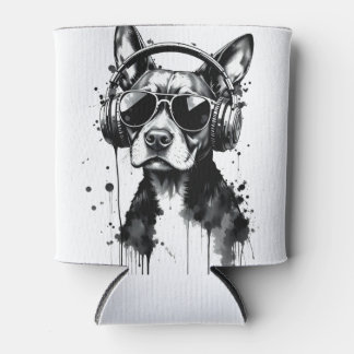 Cool Dog headphones Cute Pets Black and white ink Can Cooler