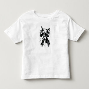 Cool Dog headphones Cute Pets Black and white ink Toddler T-shirt